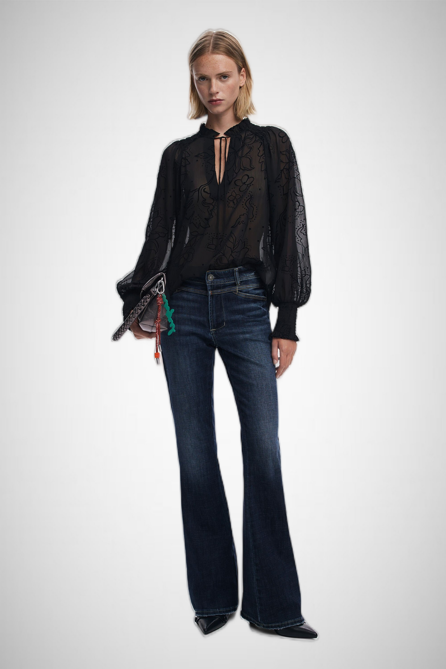 Flocked Sheer Blouse (8337562403024)