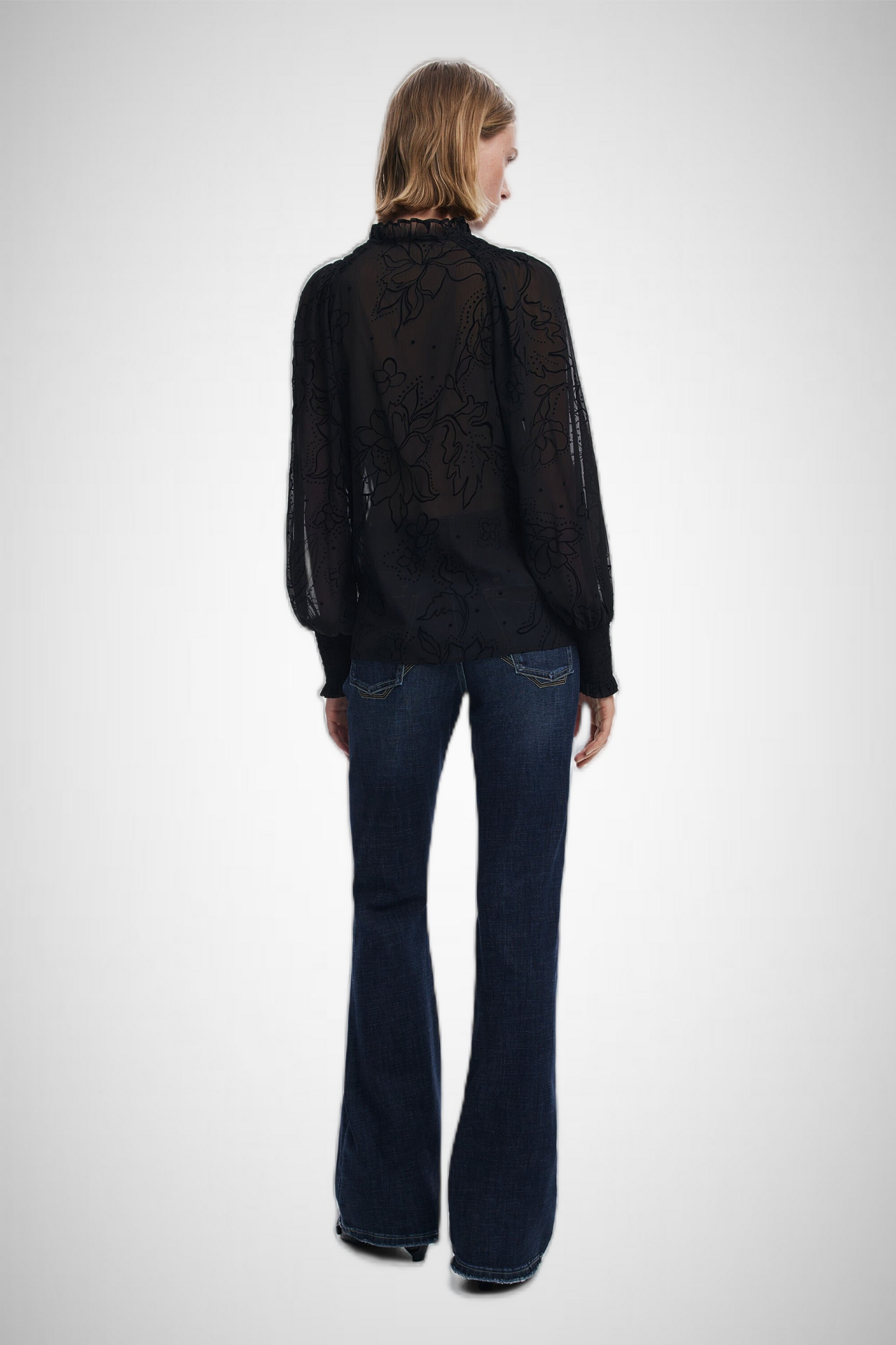 Flocked Sheer Blouse (8337562403024)