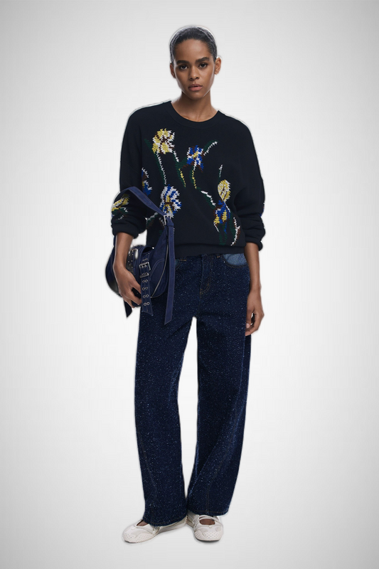 Jacquard Sweater With Embroidered Flowers (8337562534096)