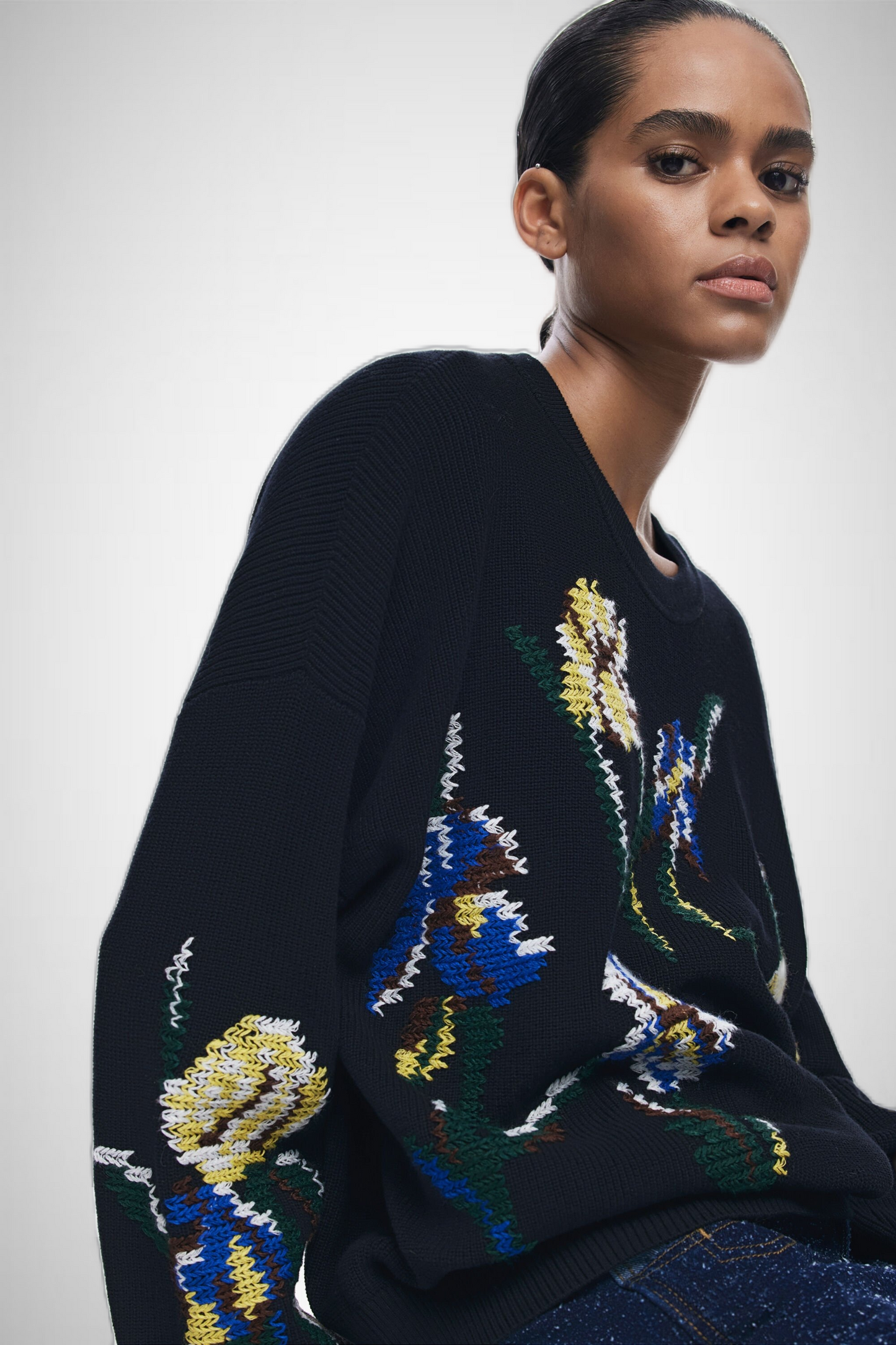 Jacquard Sweater With Embroidered Flowers (8337562534096)