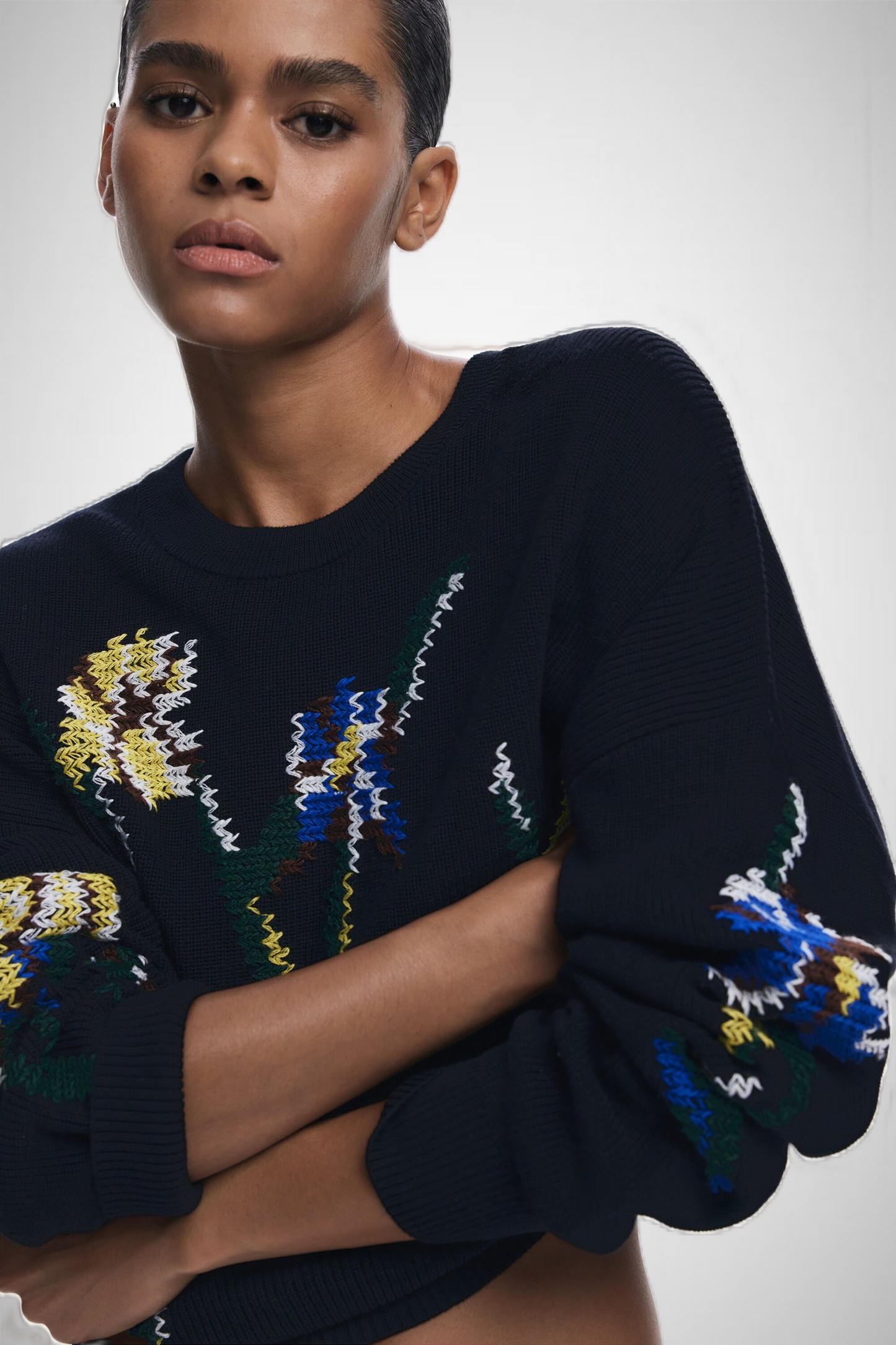 Jacquard Sweater With Embroidered Flowers (8337562534096)