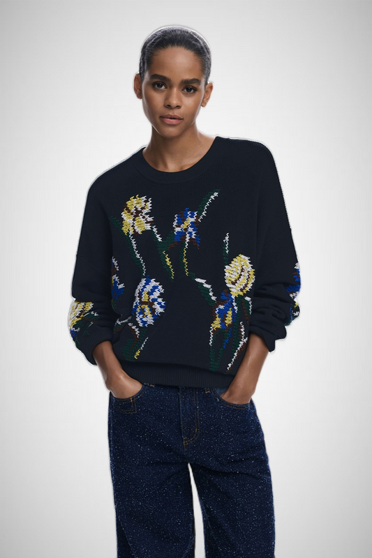 Jacquard Sweater With Embroidered Flowers (8337562534096)
