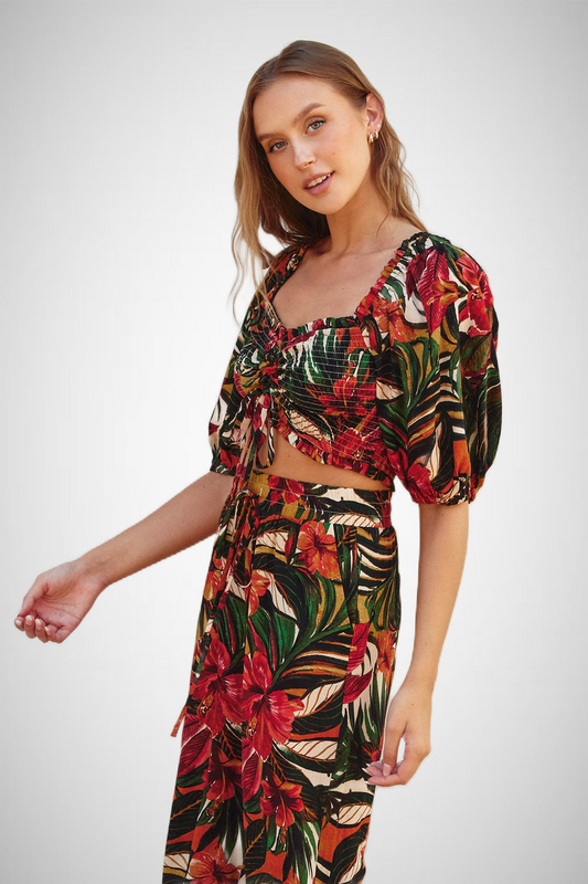 Maui Smocked And Ruched Crop Top (8276757512400)