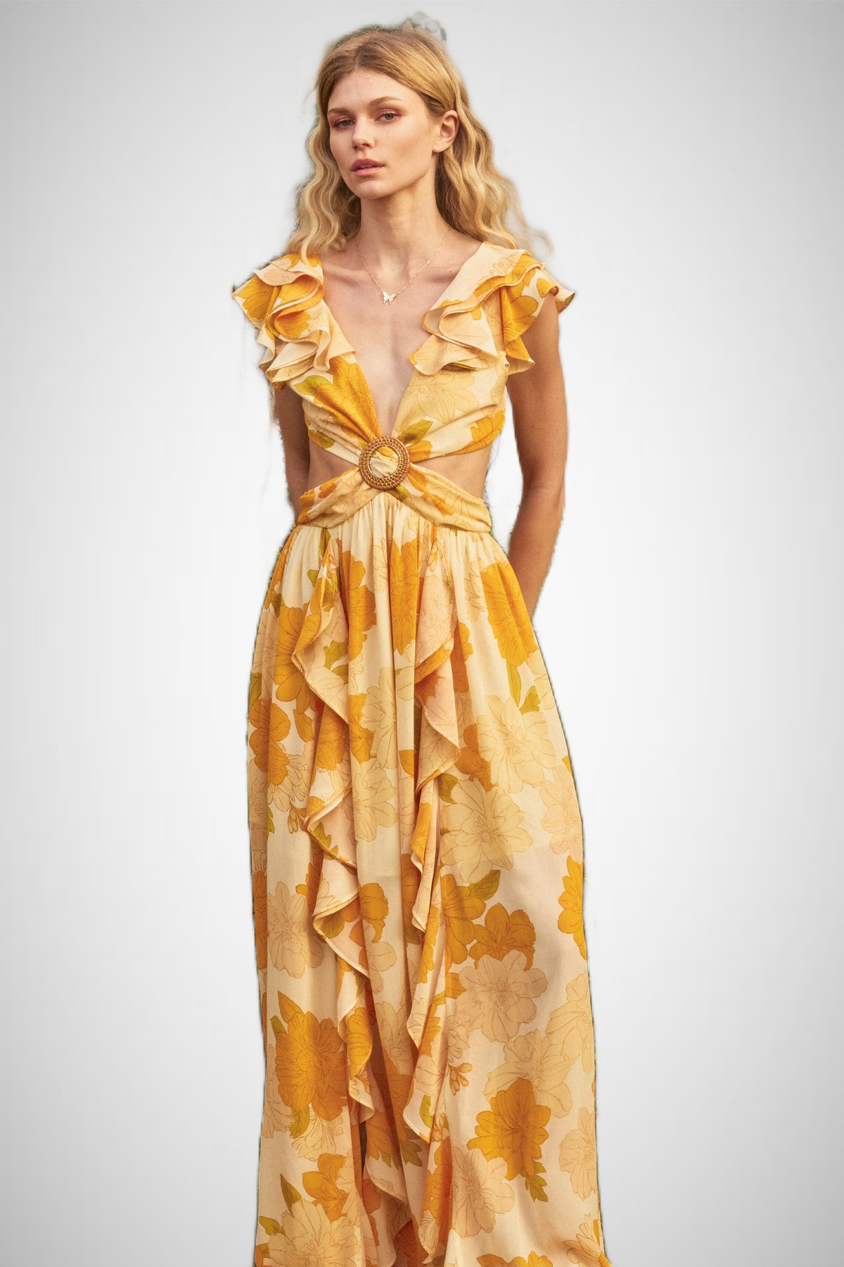 Hugs And Kisses Cutout Frilly Maxi Dress (8276756660432)