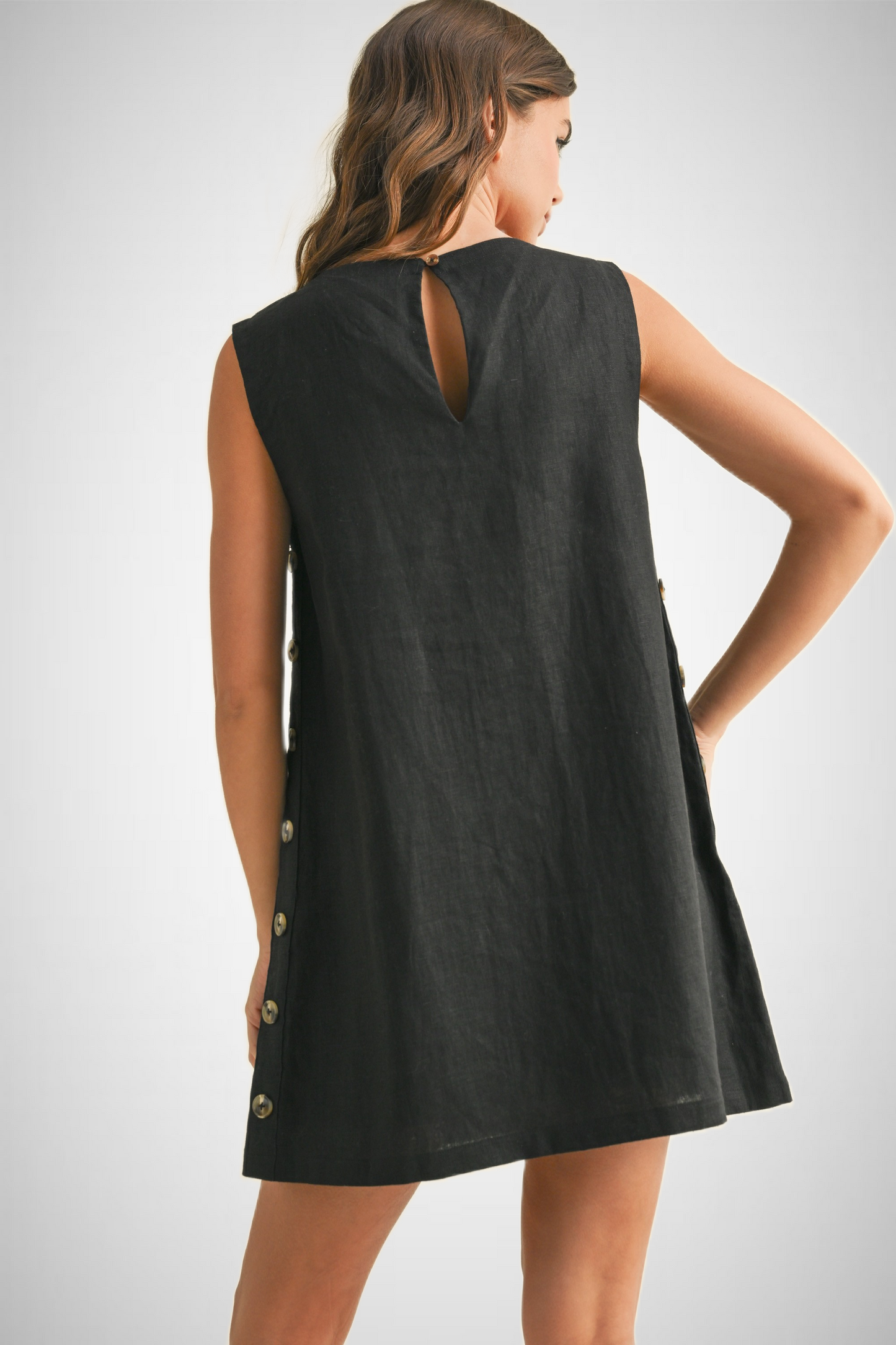 Button Detail Linen Dress (8258931720400)