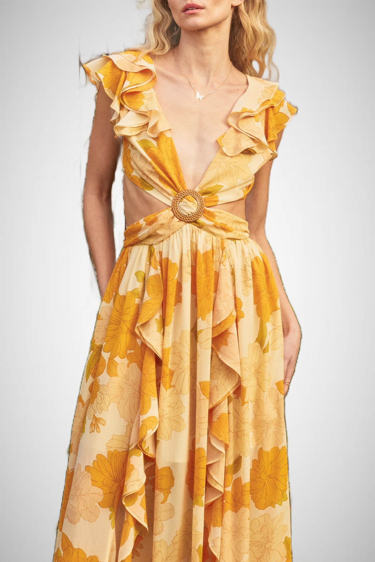 Hugs And Kisses Cutout Frilly Maxi Dress (8276756660432)