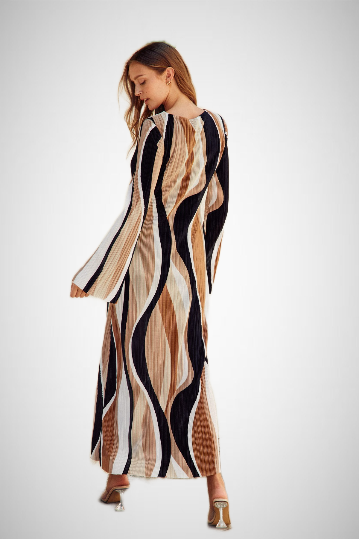 Wave Print Micro Pleated Maxi Dress (8276756824272)