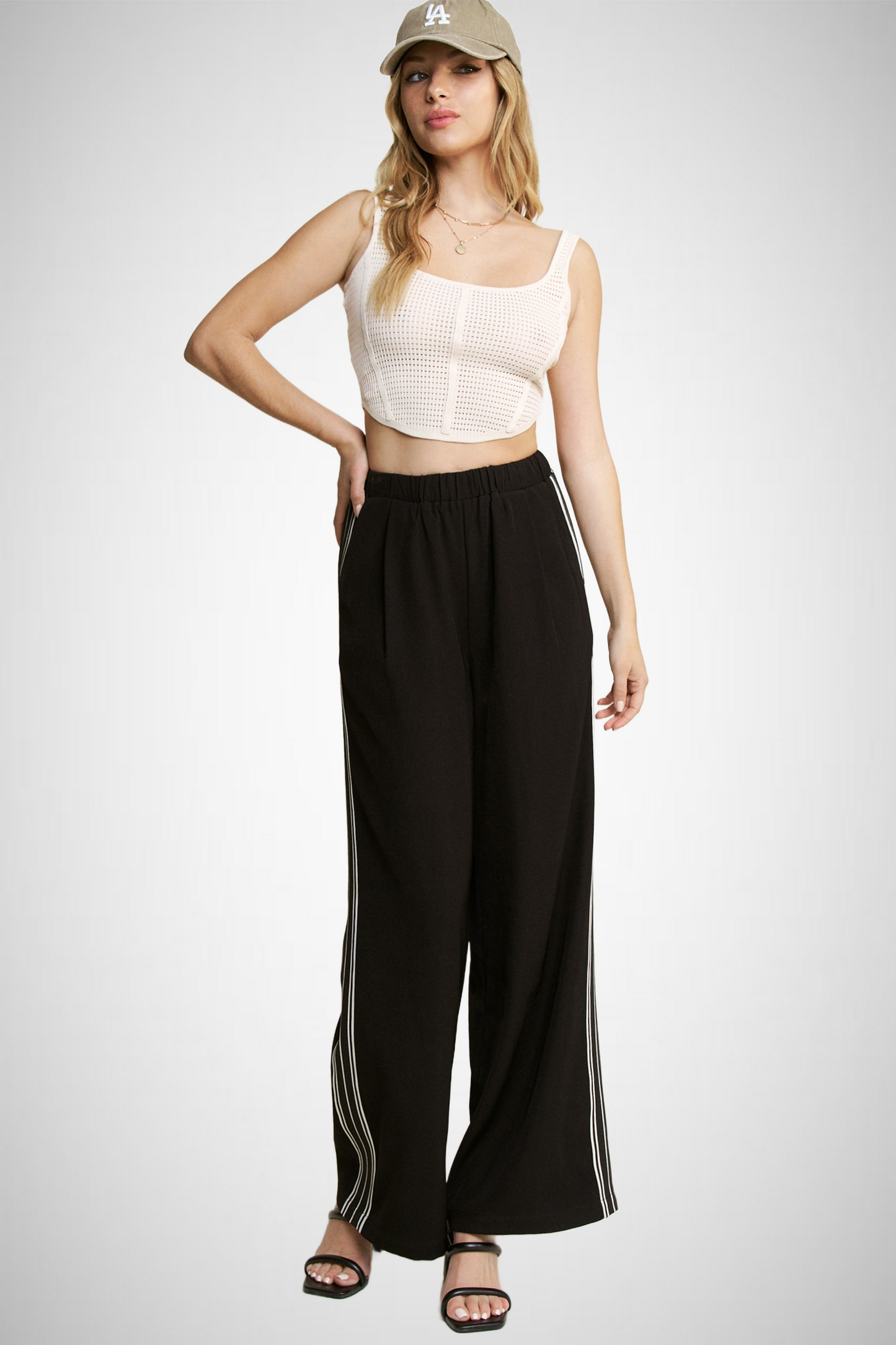 Side Stripe Trim Wide Leg Pant (8260446879952)