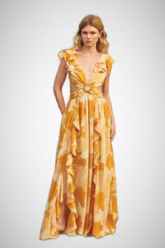 Hugs And Kisses Cutout Frilly Maxi Dress (8276756660432)