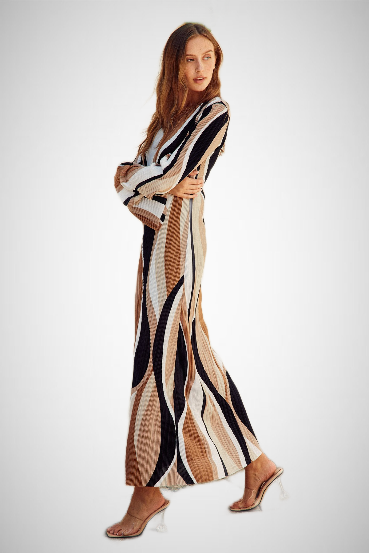 Wave Print Micro Pleated Maxi Dress (8276756824272)
