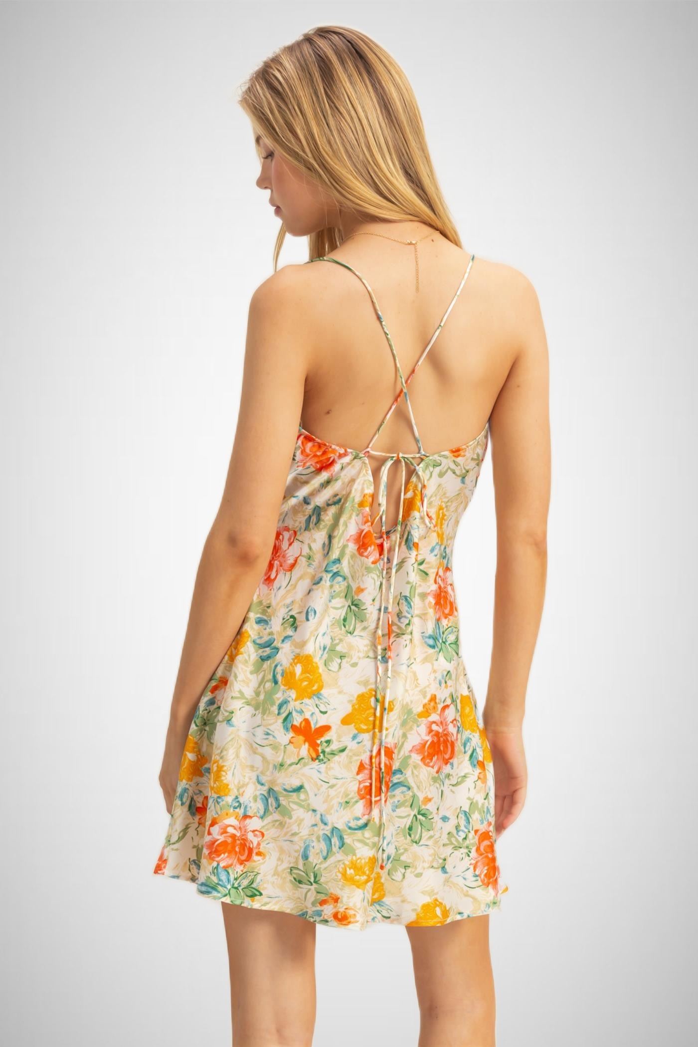 Floral Cowl Neck Flirty Satin Mini Dress (8268850594000)