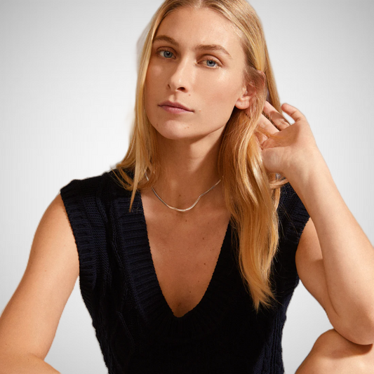 Joanna Recycled Flat Snake Chain Necklace Silver Plated (8302555168976)