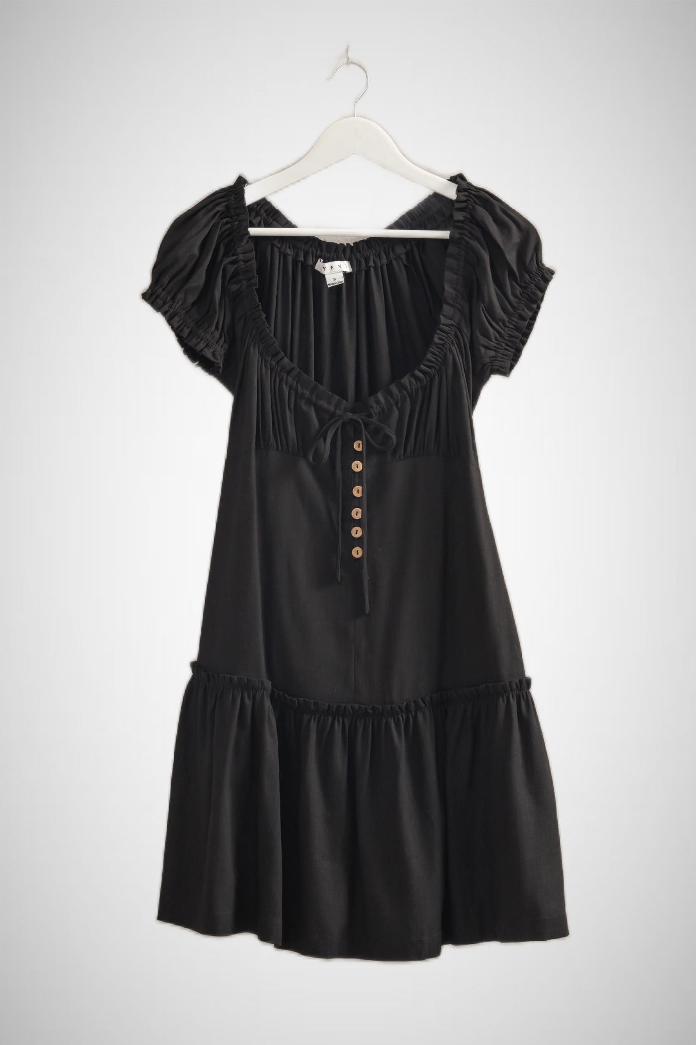 Ruched Short Sleeve Linen Mini Dress (8268850233552)