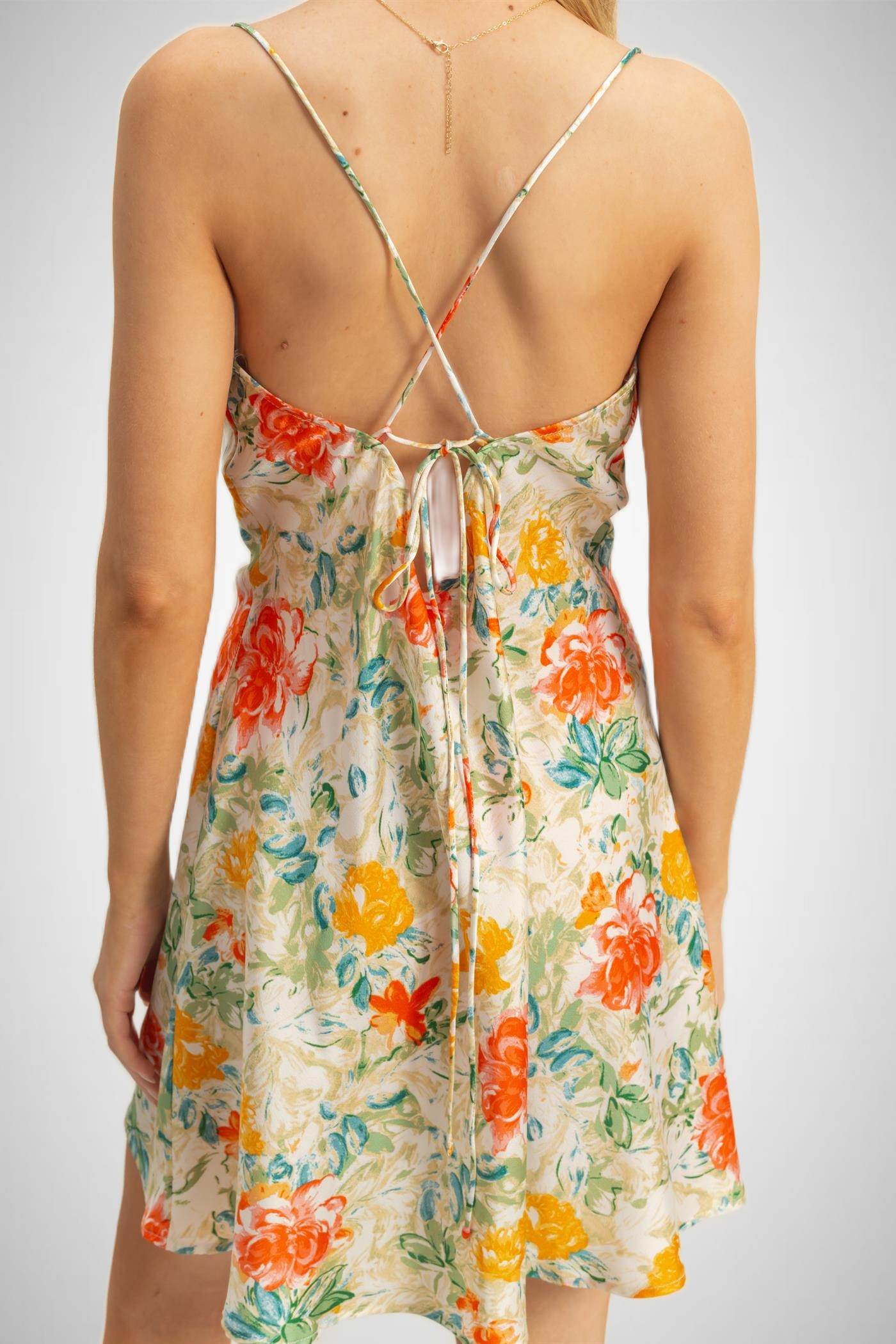 Floral Cowl Neck Flirty Satin Mini Dress (8268850594000)