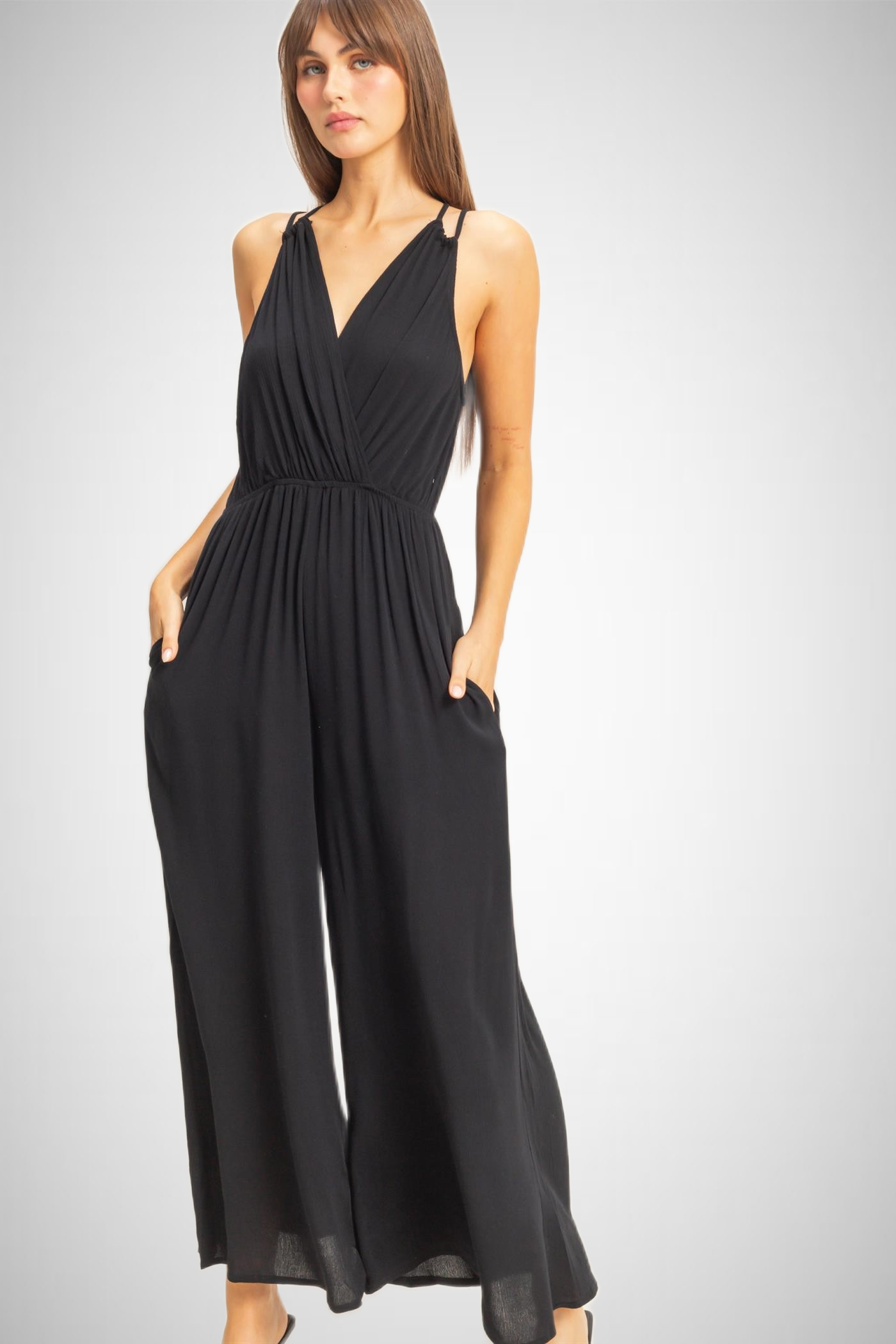 Surplice Bodice Wide Leg Jumpsuit (8268850004176)