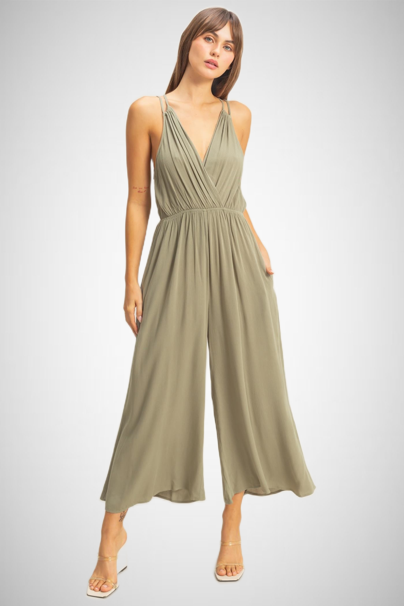 Surplice Bodice Wide Leg Jumpsuit (8268850004176)