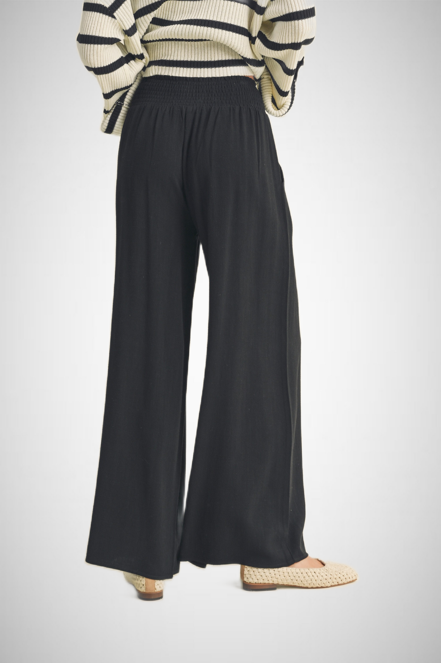 Cotton Linen Smocked Waist Pants With Tassel (8258931982544)