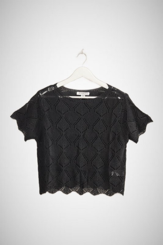 Short Sleeve Open Stitch Crochet Top (8268851249360)