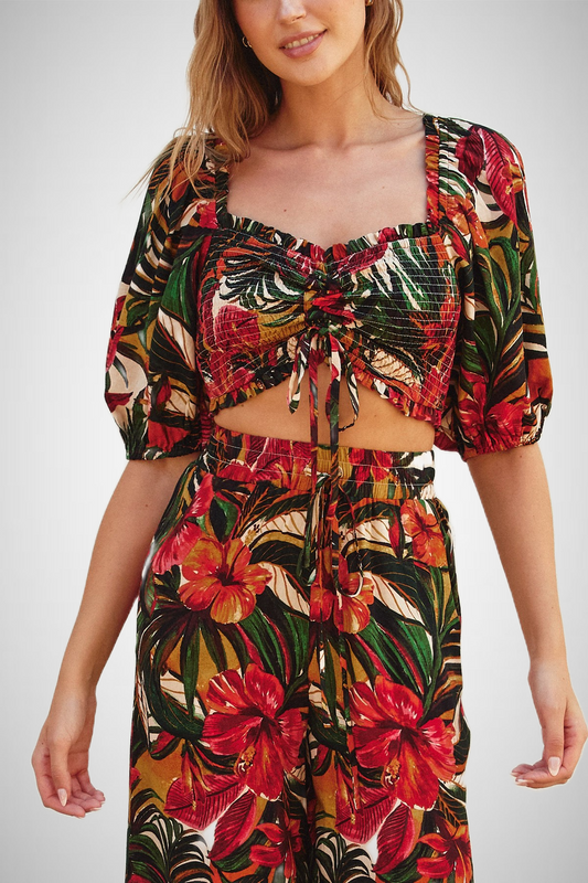 Maui Smocked And Ruched Crop Top (8276757512400)