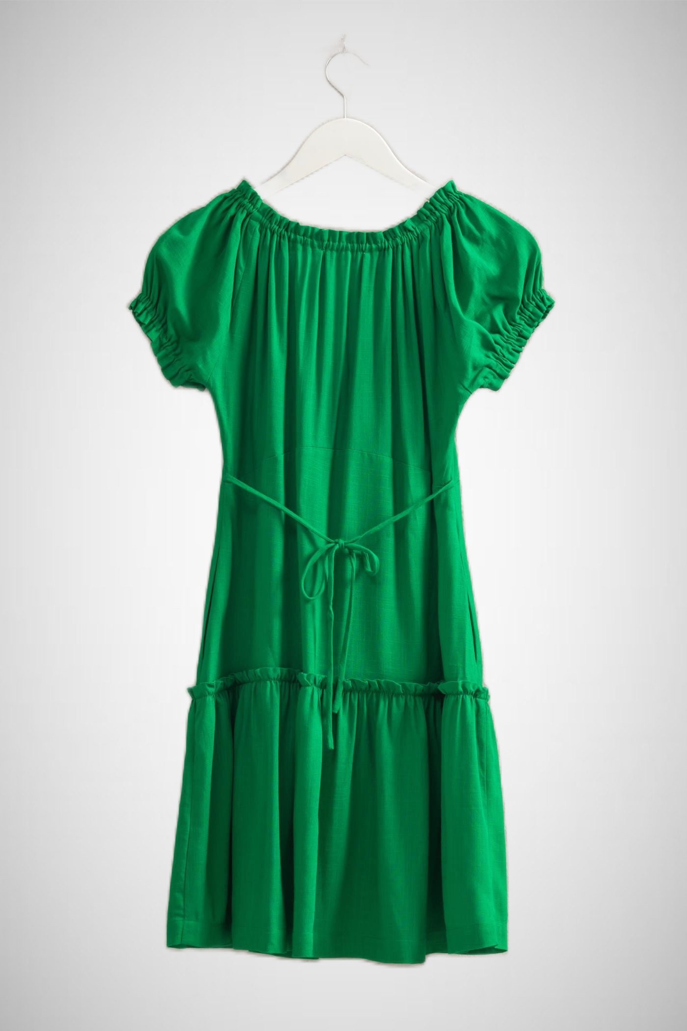 Ruched Short Sleeve Linen Mini Dress (8268850233552)