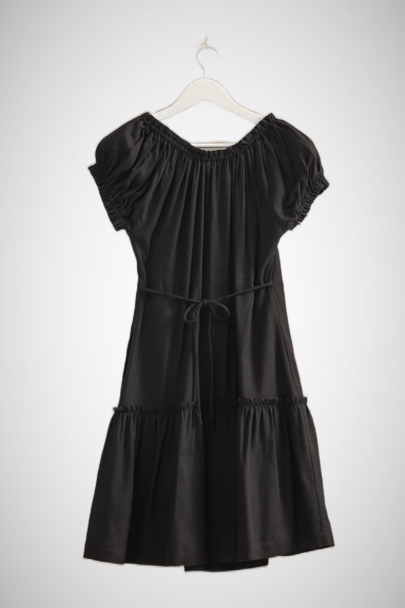 Ruched Short Sleeve Linen Mini Dress (8268850233552)