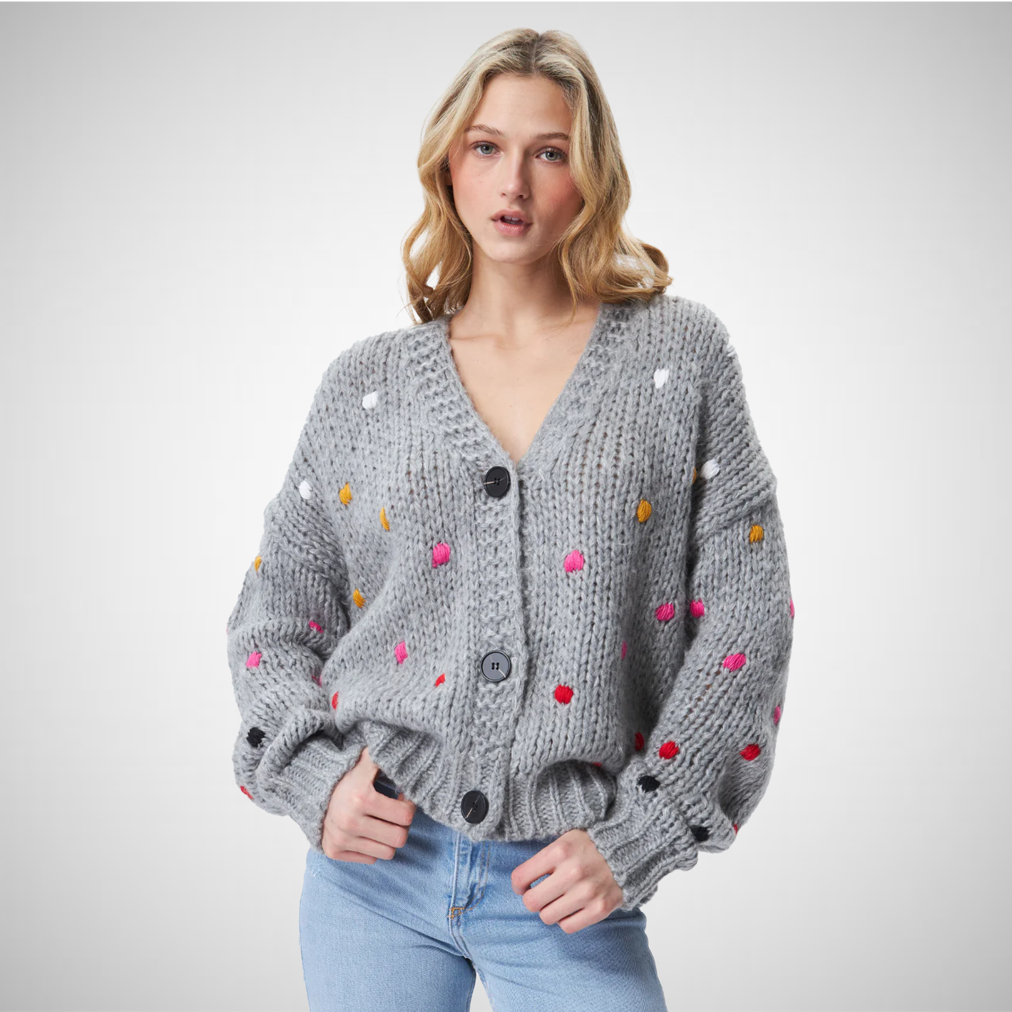 Embroidered Polka Dots Cardigan