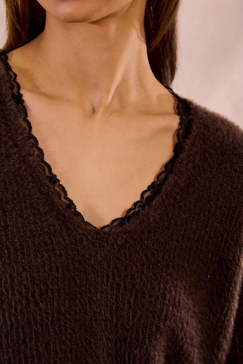 Lace-Up V-Neck Sweater (8345880264912)