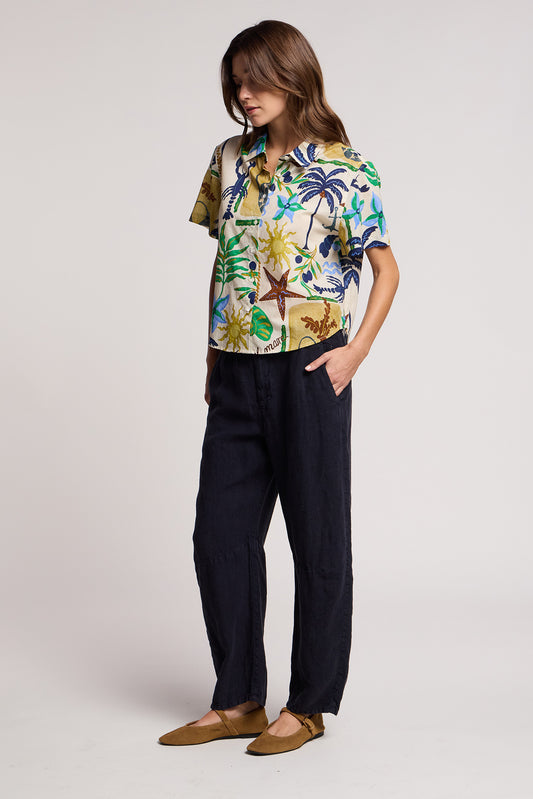 Marine Lido Printed Cambric Top