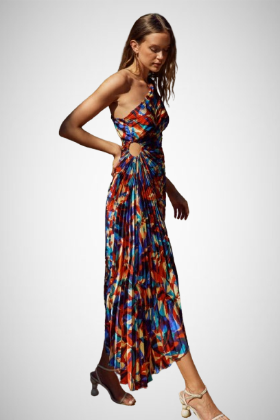 Asymmetrical Pleated Maxi Dress (8160609534160)