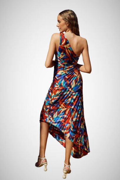 Asymmetrical Pleated Maxi Dress (8160609534160)