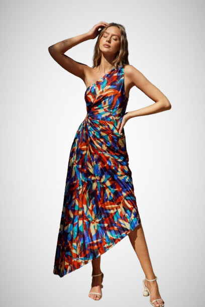 Asymmetrical Pleated Maxi Dress (8160609534160)