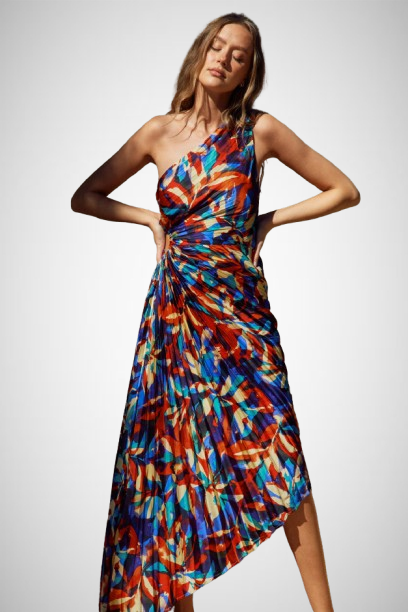 Asymmetrical Pleated Maxi Dress (8160609534160)