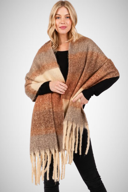 Multi Color Striped Blanket Scarf (8163187491024)