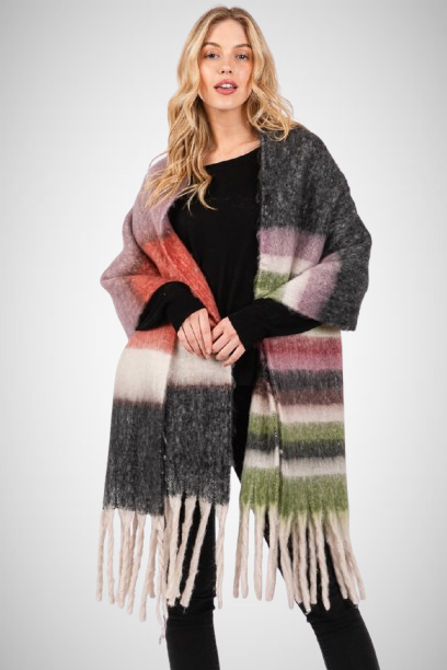 Multi Color Striped Blanket Scarf (8163187491024)