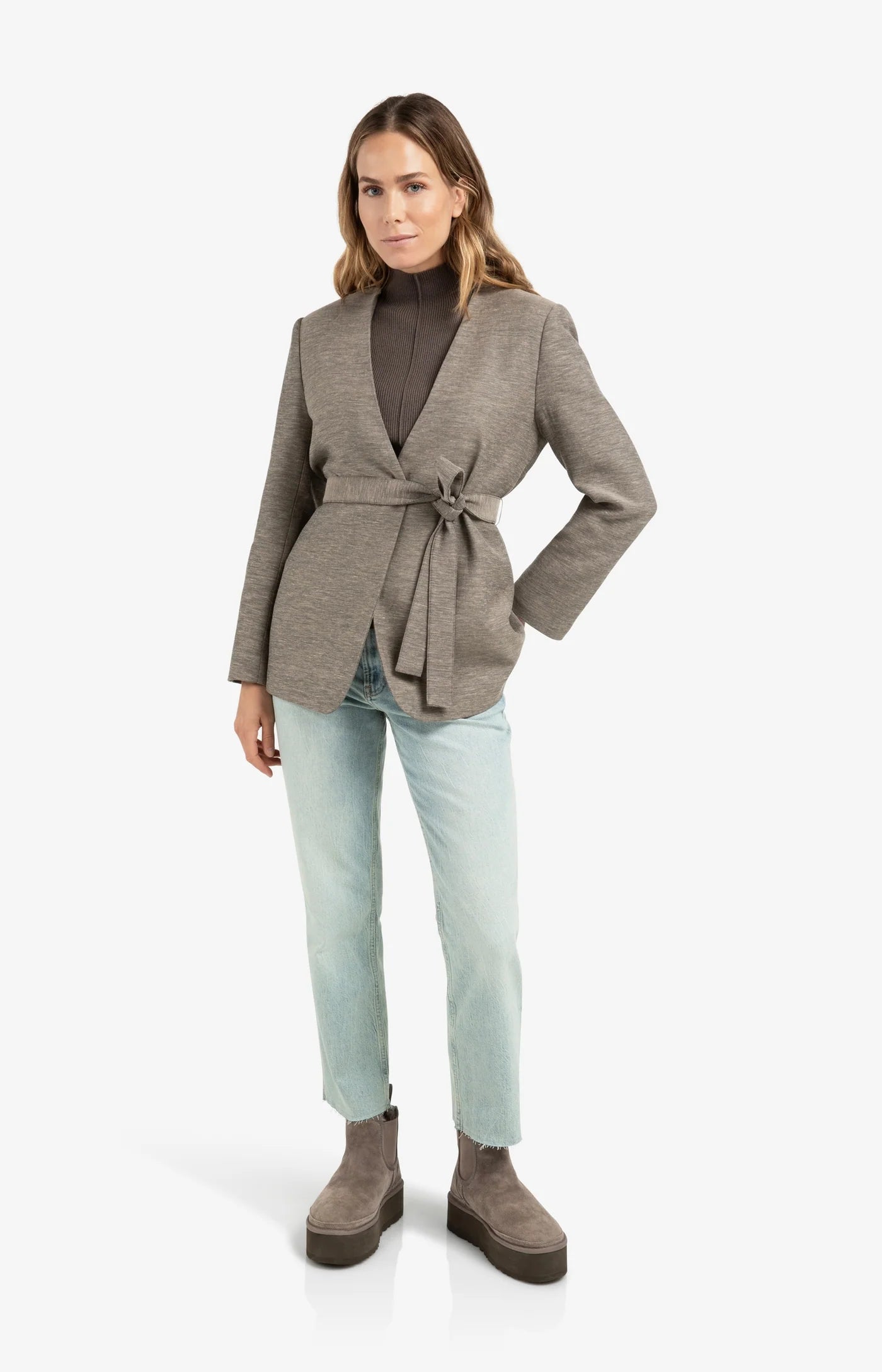 Ribbed fitted top with mock neck and seam detail