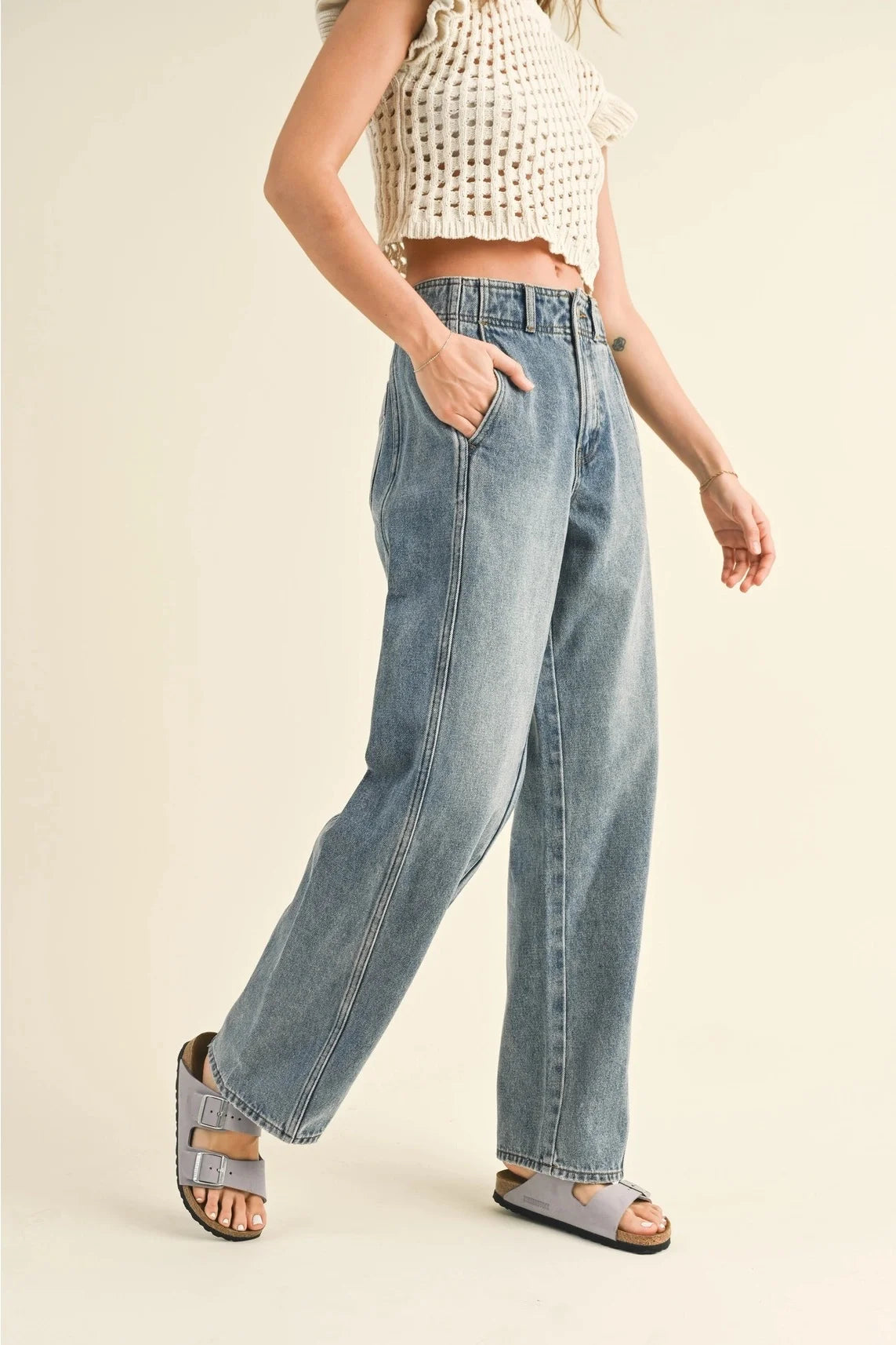 Front Seam Line Denim Pants (8122691289296)