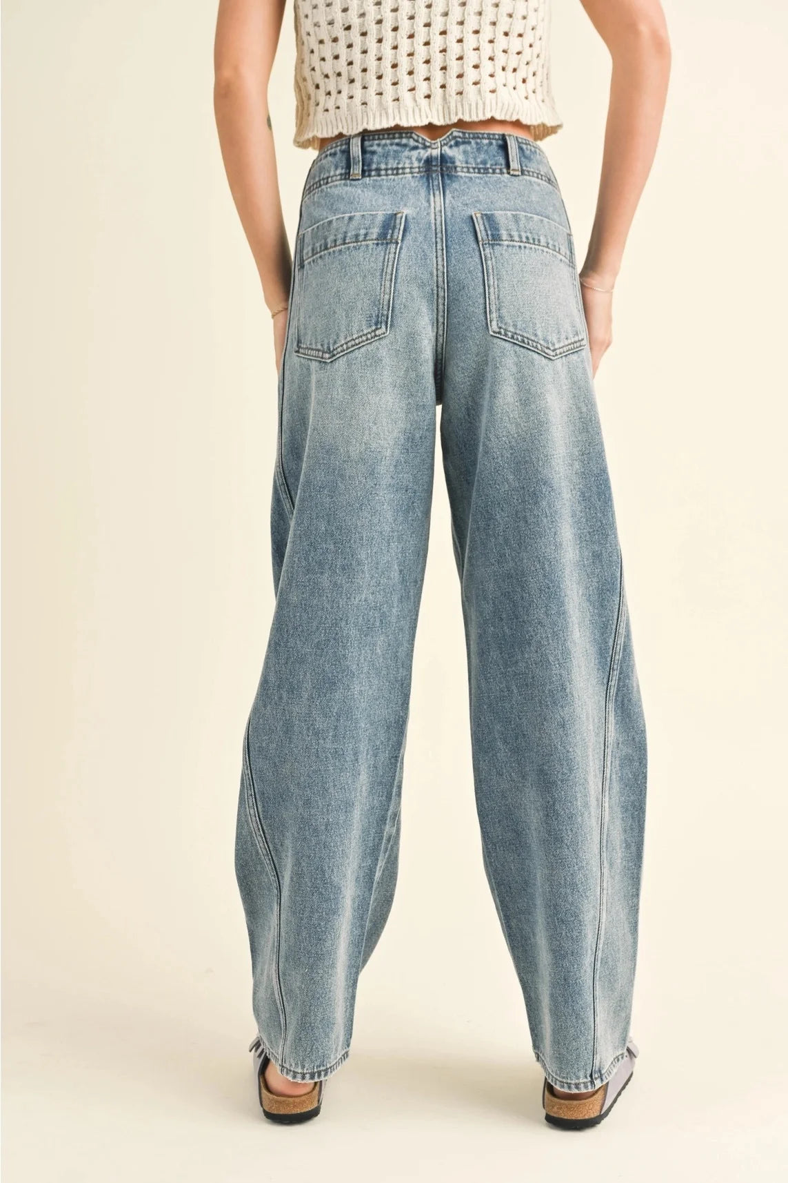 Front Seam Line Denim Pants (8122691289296)