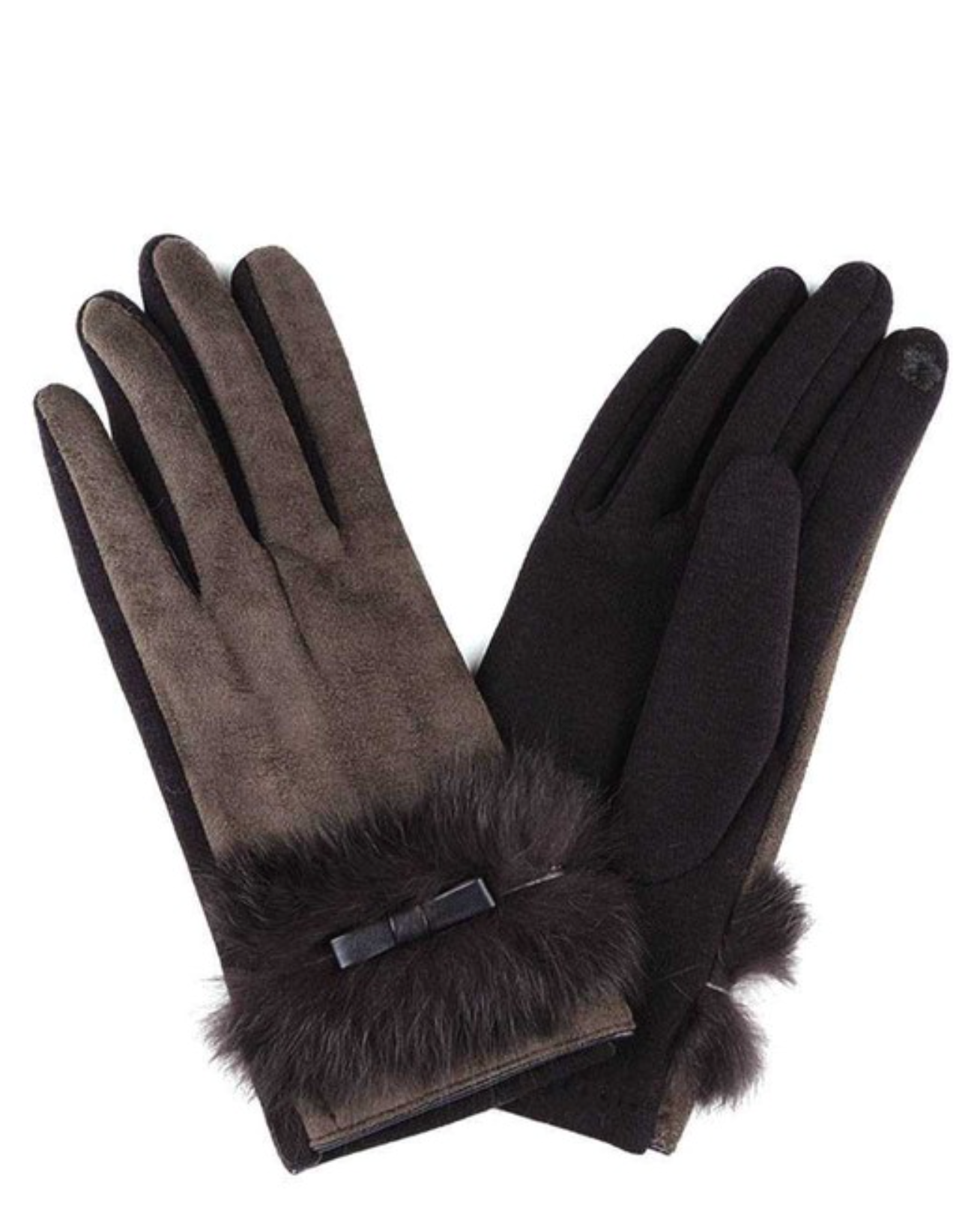 Fur With Bow Gloves (3Colors) (6820666245328)