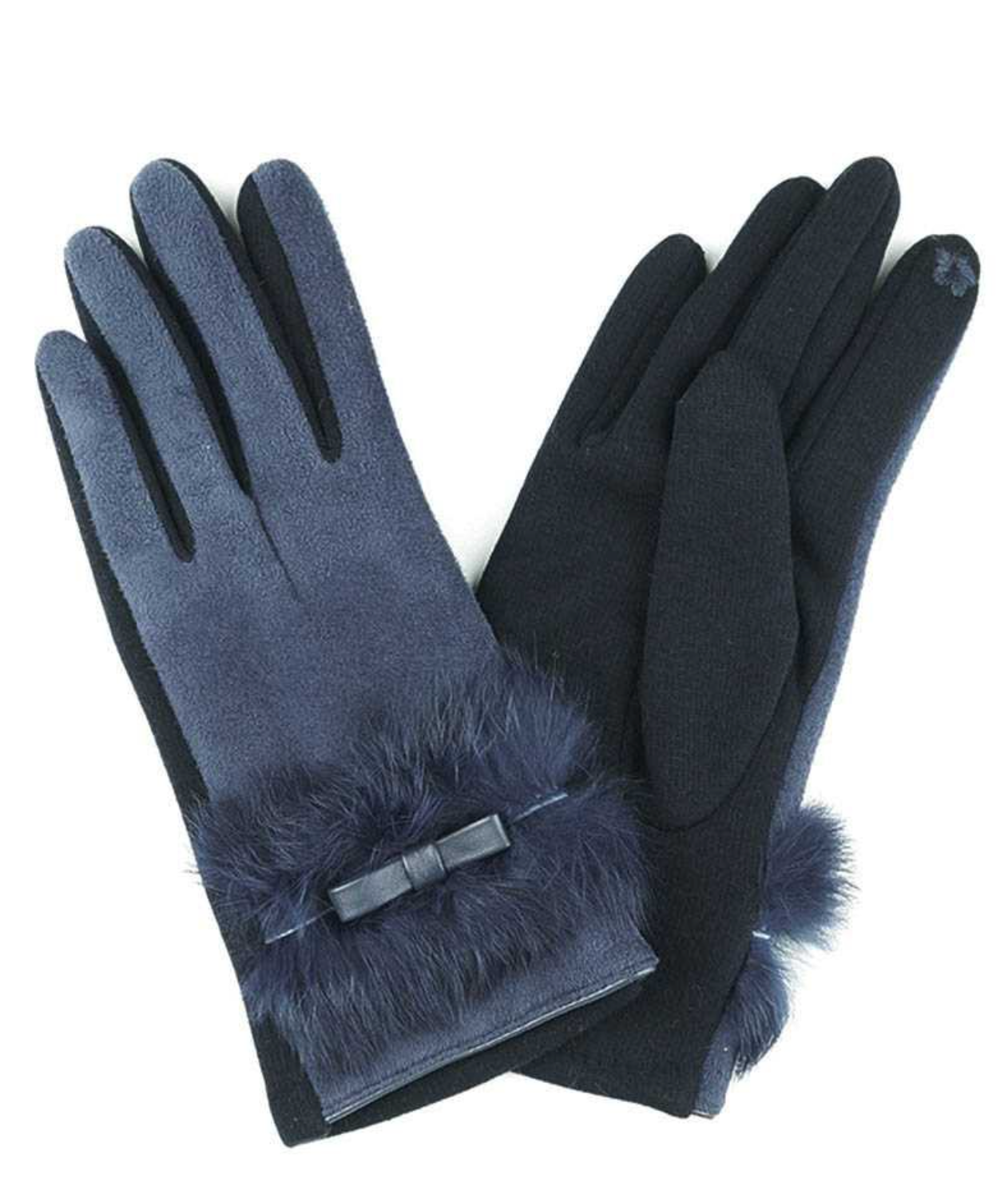 Fur With Bow Gloves (3Colors) (6820666245328)