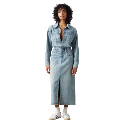 Western Denim Midi Dress (8154159677648)