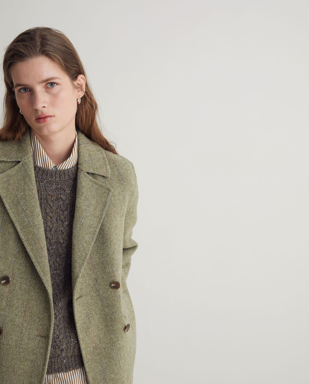 Green wool-blend double-breasted short jacket (8342357410000)