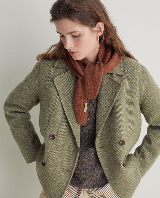 Green wool-blend double-breasted short jacket (8342357410000)