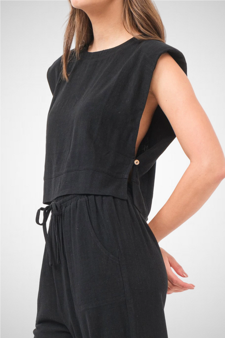 Power Shoulder Top And Pants Set (8260446781648) (8277317943504)