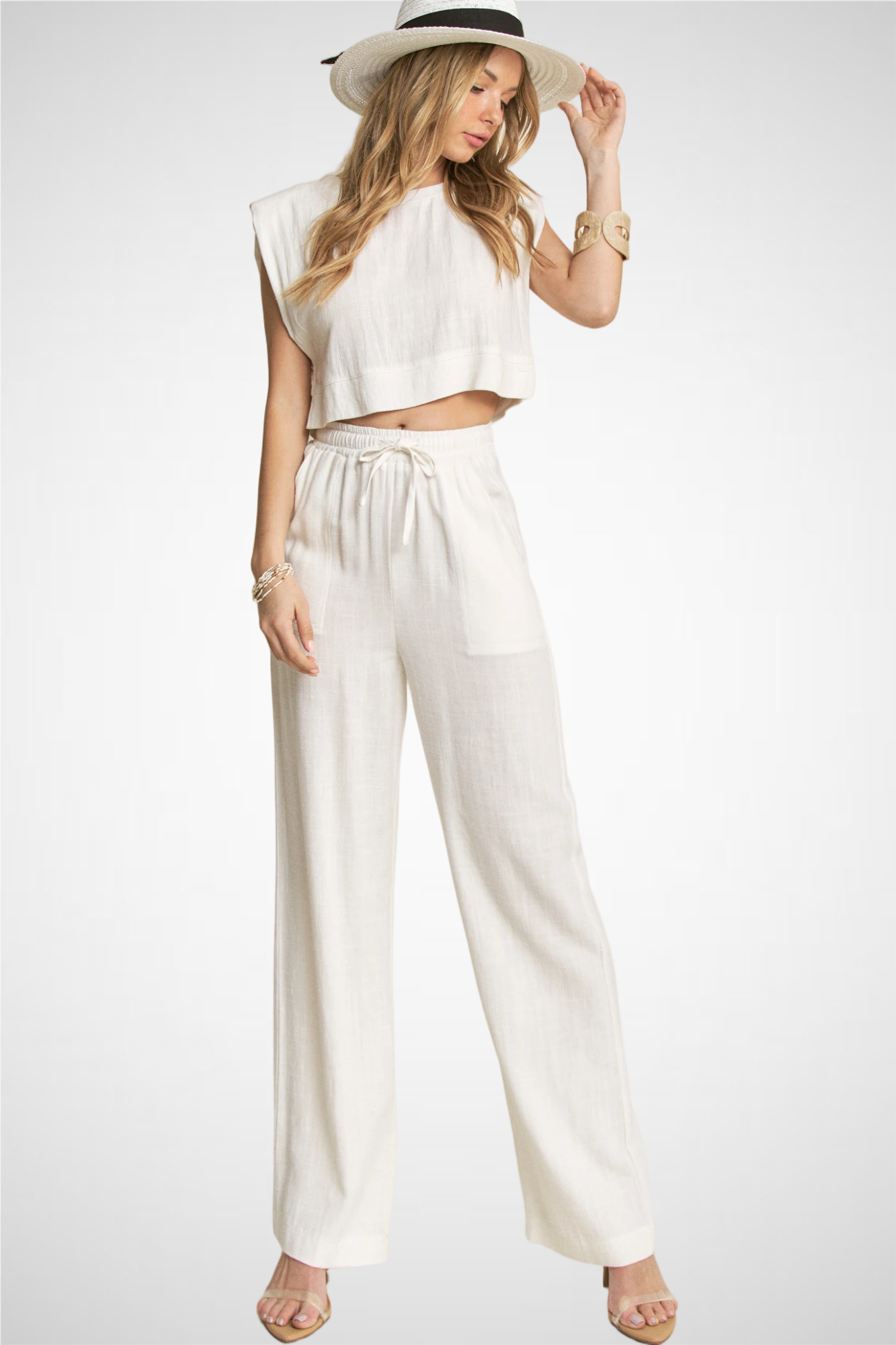Power Shoulder Top And Pants Set (8260446781648) (8277317943504)