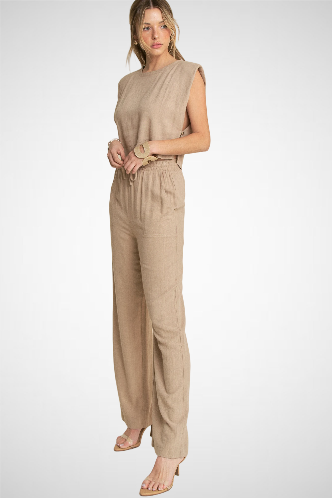 Power Shoulder Top And Pants Set (8260446781648) (8277317943504)