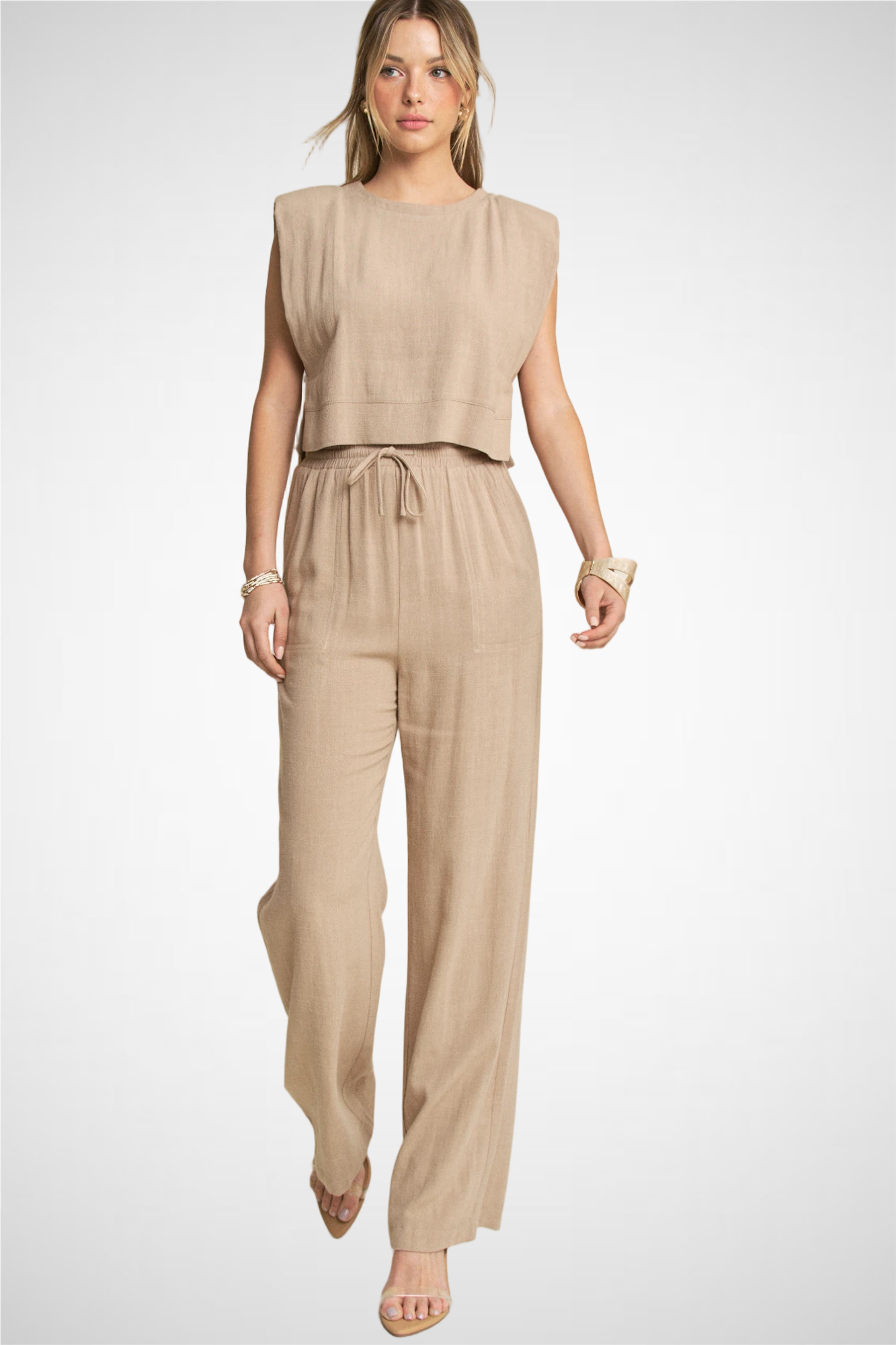 Power Shoulder Top And Pants Set (8260446781648) (8277317943504)