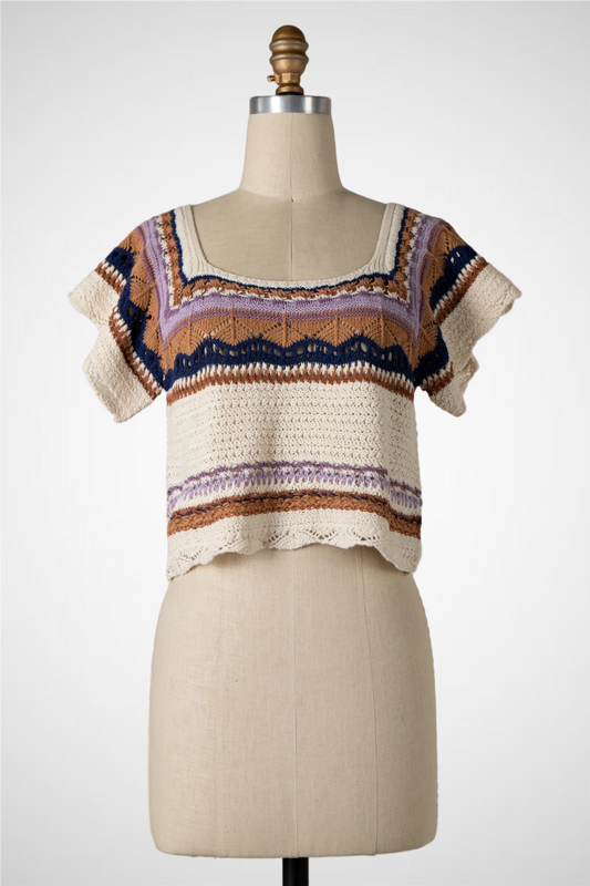 Crochet Lace Multicolor Pattern Top (8260682875088)