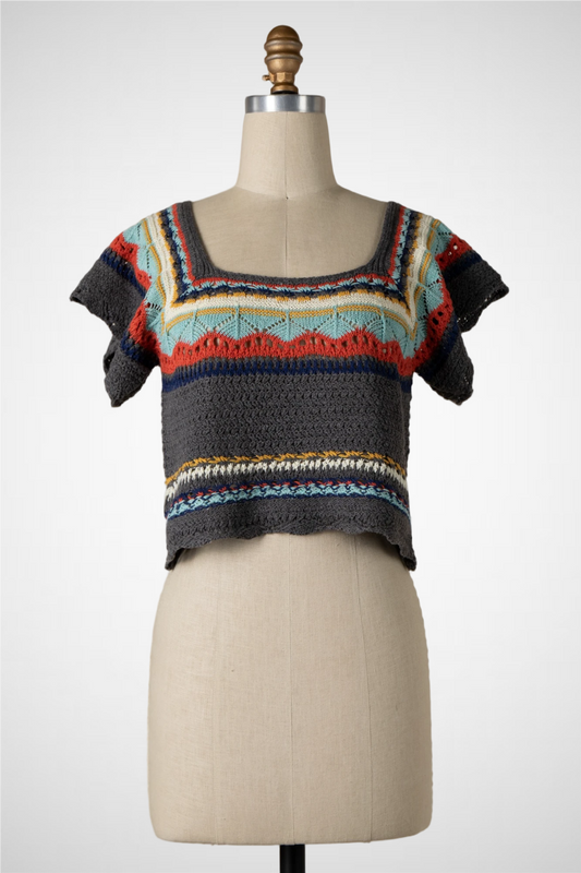 Crochet Lace Multicolor Pattern Top (8260682875088)