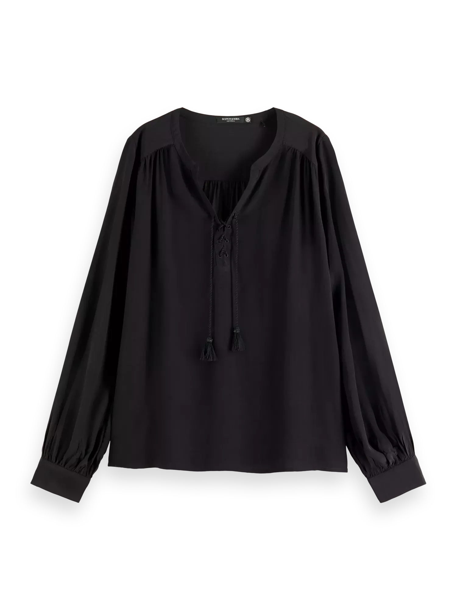 Lace Up Top With Balloon Sleeves (7980187746512)