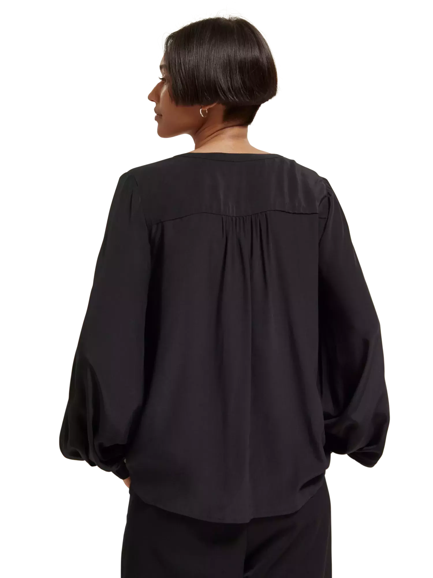 Lace Up Top With Balloon Sleeves (7980187746512)